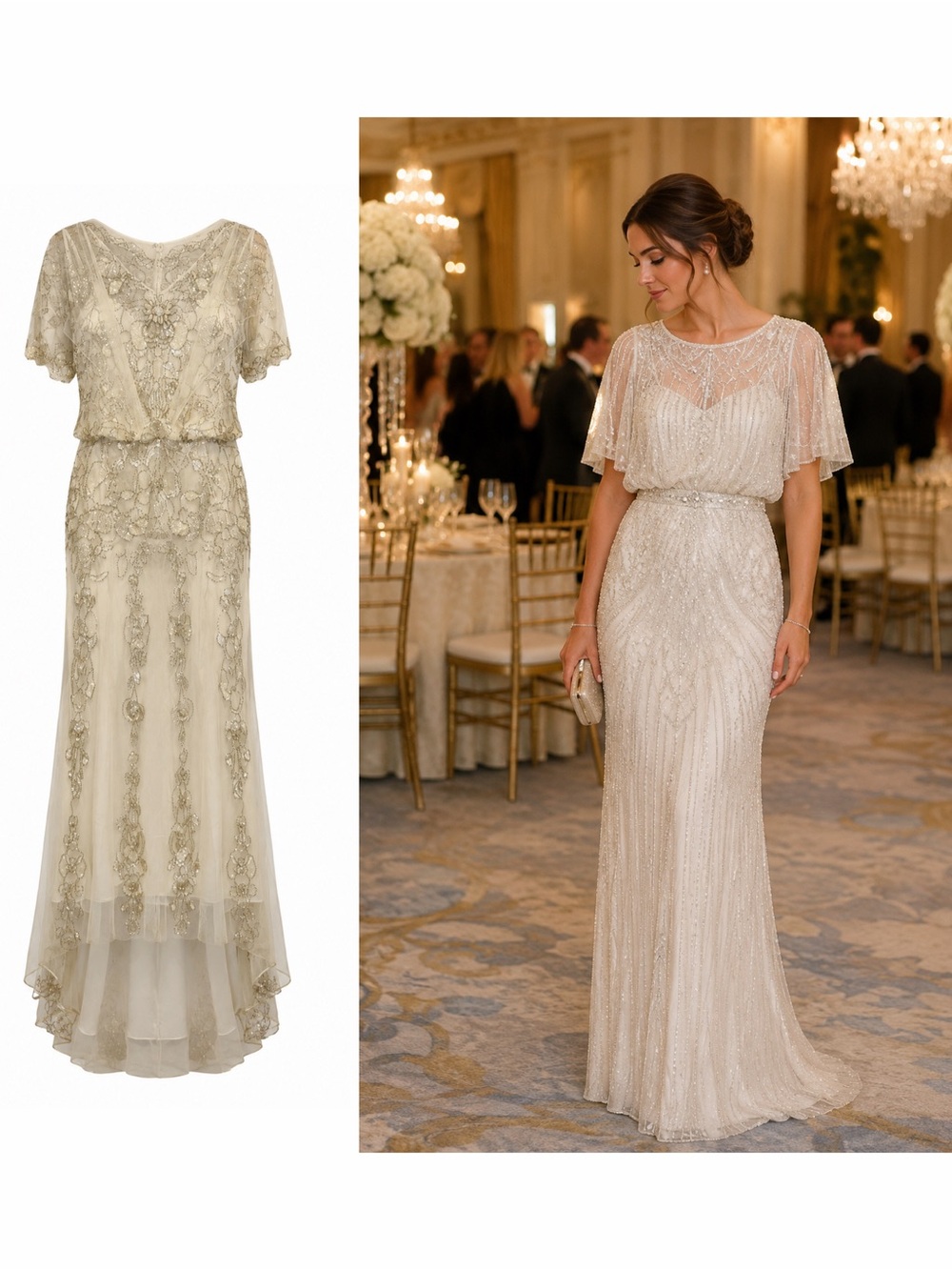 Jenny Packham White Ivory Gown Beaded Cape Maxi 8 Bridal Wedding Bride NWOT 🟡